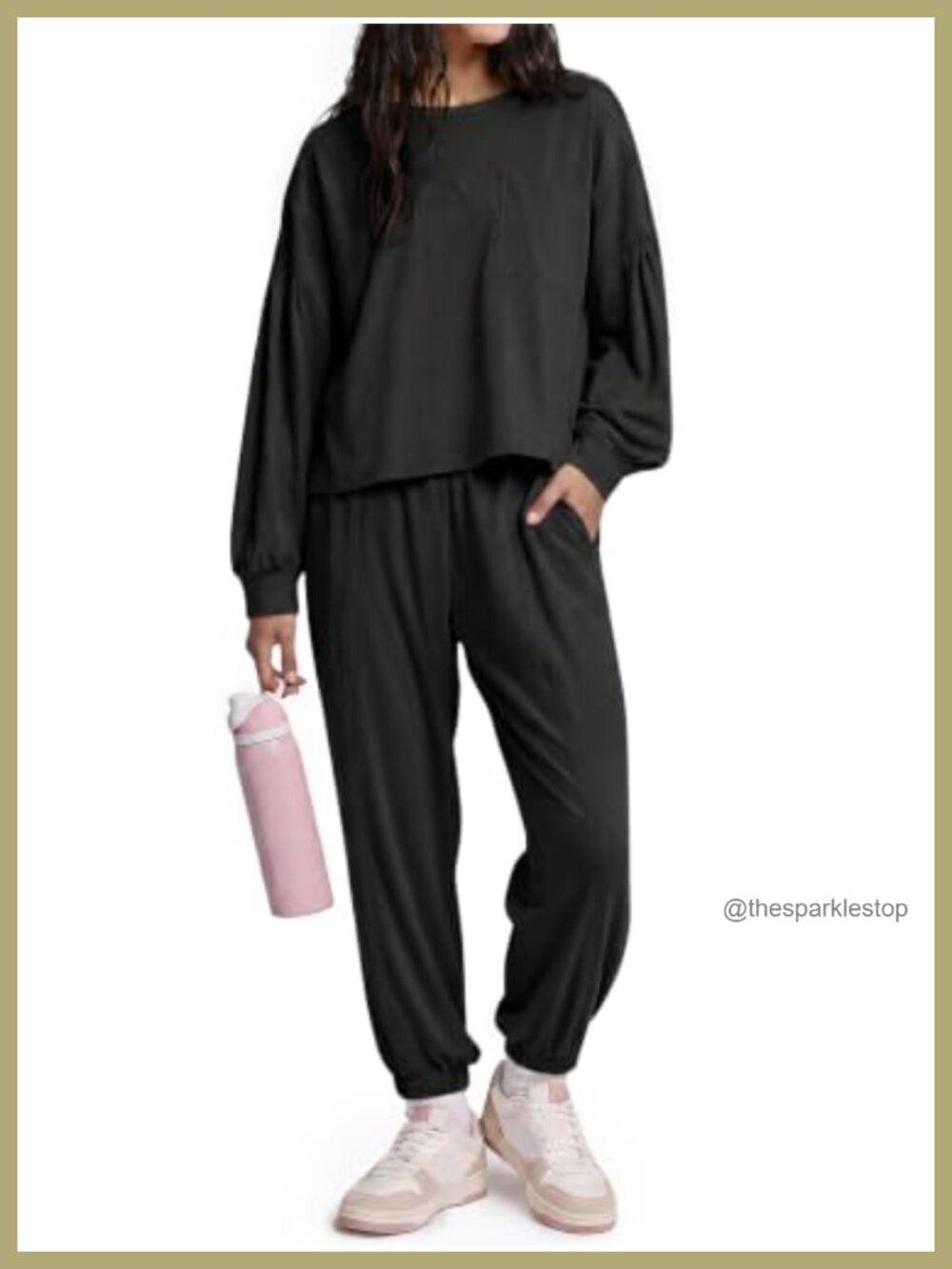 Womens 2 Piece Lounge Set Puff Sleeve Tracksuit Jogger Pants Athleisure
